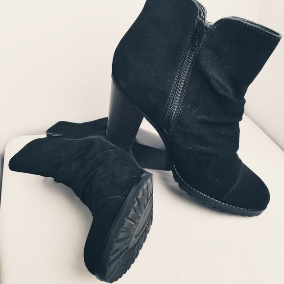 White Mountain-Black Slouch Taft Zipper Leather Suede Ankle Boots Size 10M - Picture 5 of 11